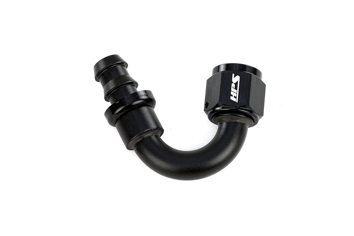 HPS Performance 150 Degree -4 Push-on Hose End to AN Female Aluminum Black