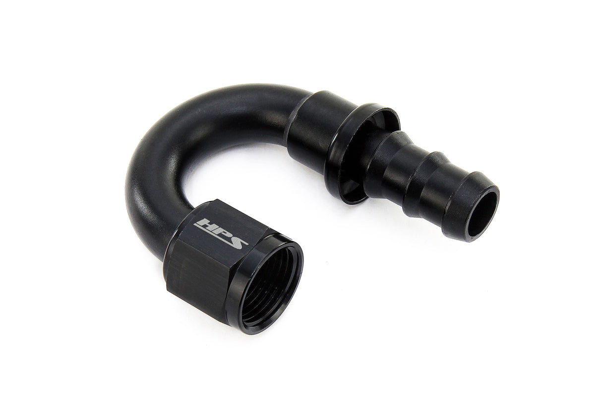 HPS Performance 180 Degree -12 Push-on Hose End to AN Female Aluminum Black