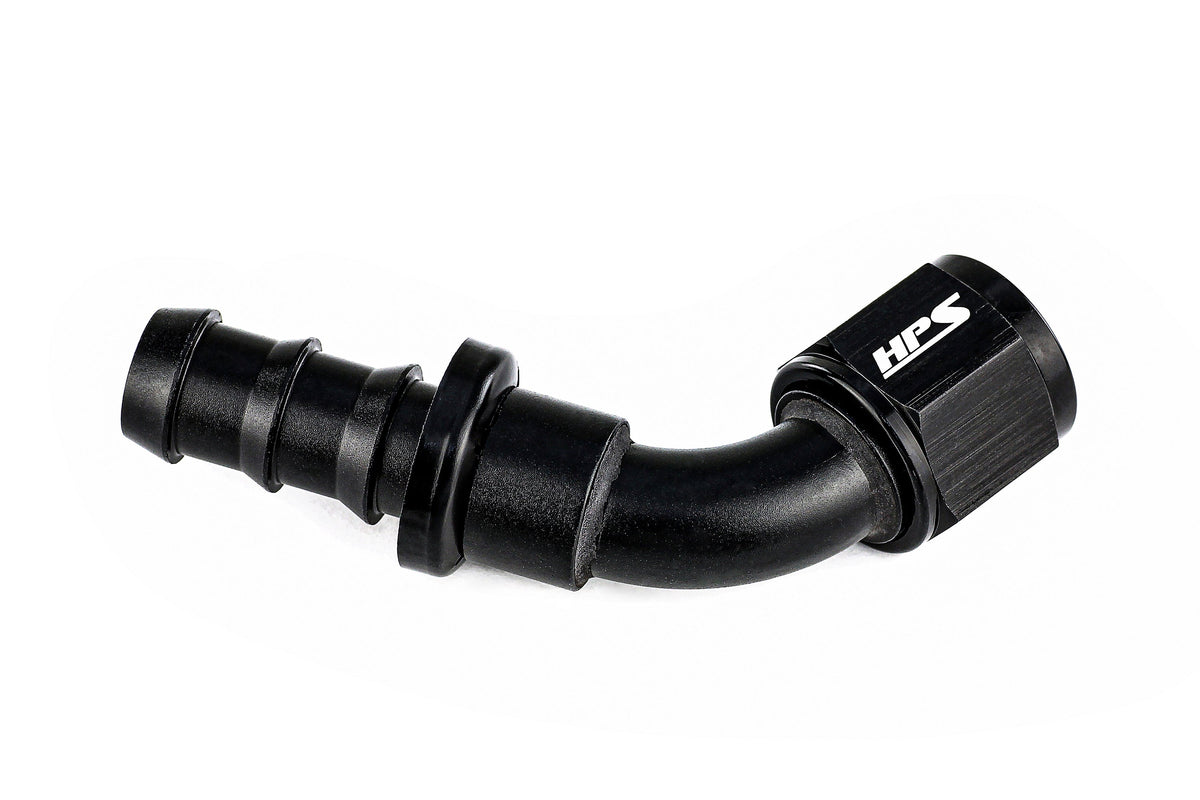 HPS Performance 60 Degree -12 Push-on Hose End to AN Female Aluminum Black