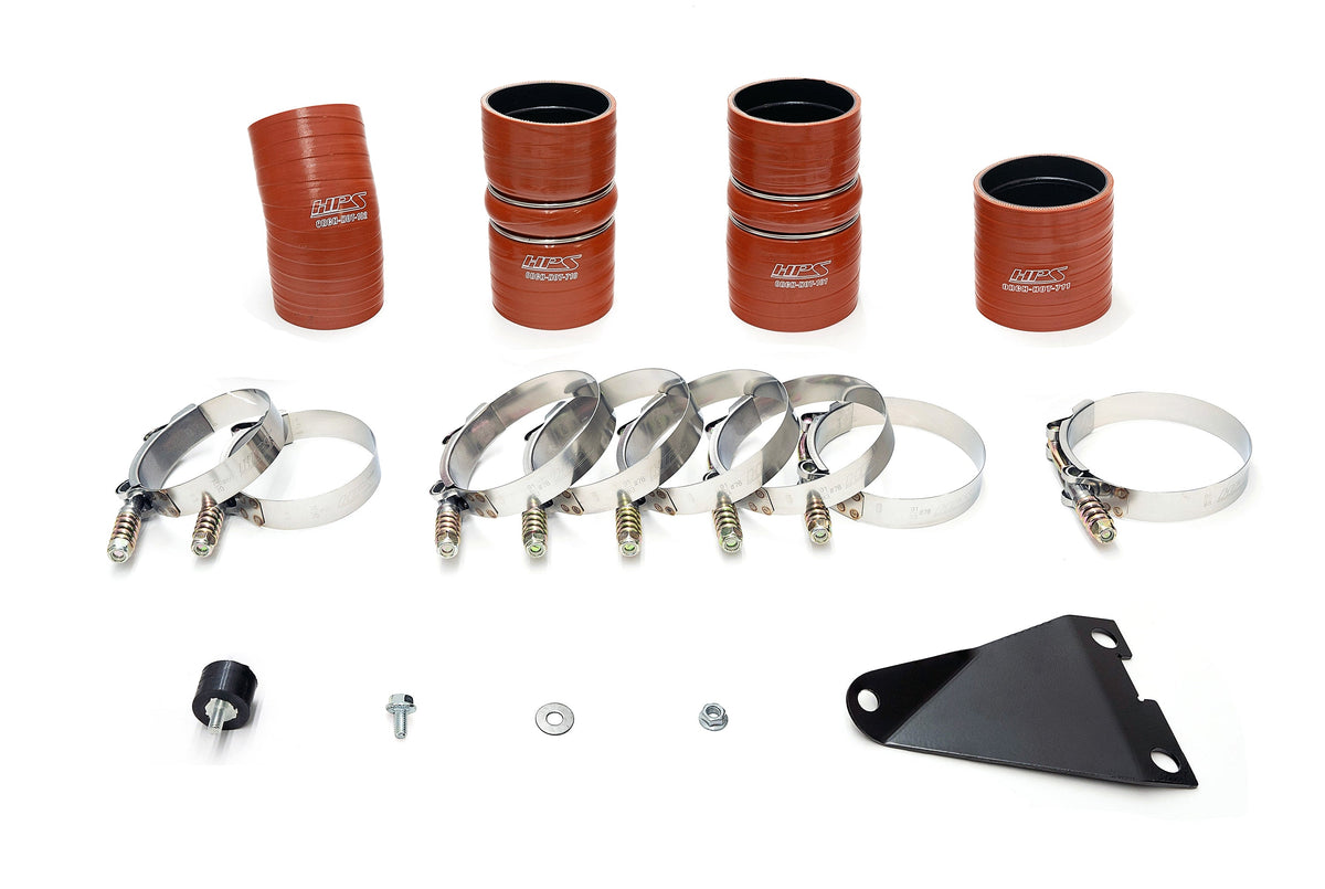 HPS Hot & Cold Side Charge Pipe with Orange CAC Hose Intercooler Boots, Red, 17-105R