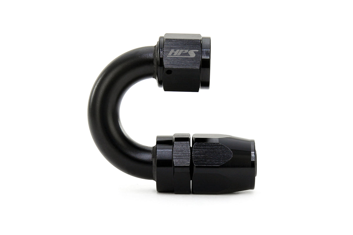 HPS Performance 180 Degree -10 Compression Double Swivel Hose End to AN Female Aluminum Black