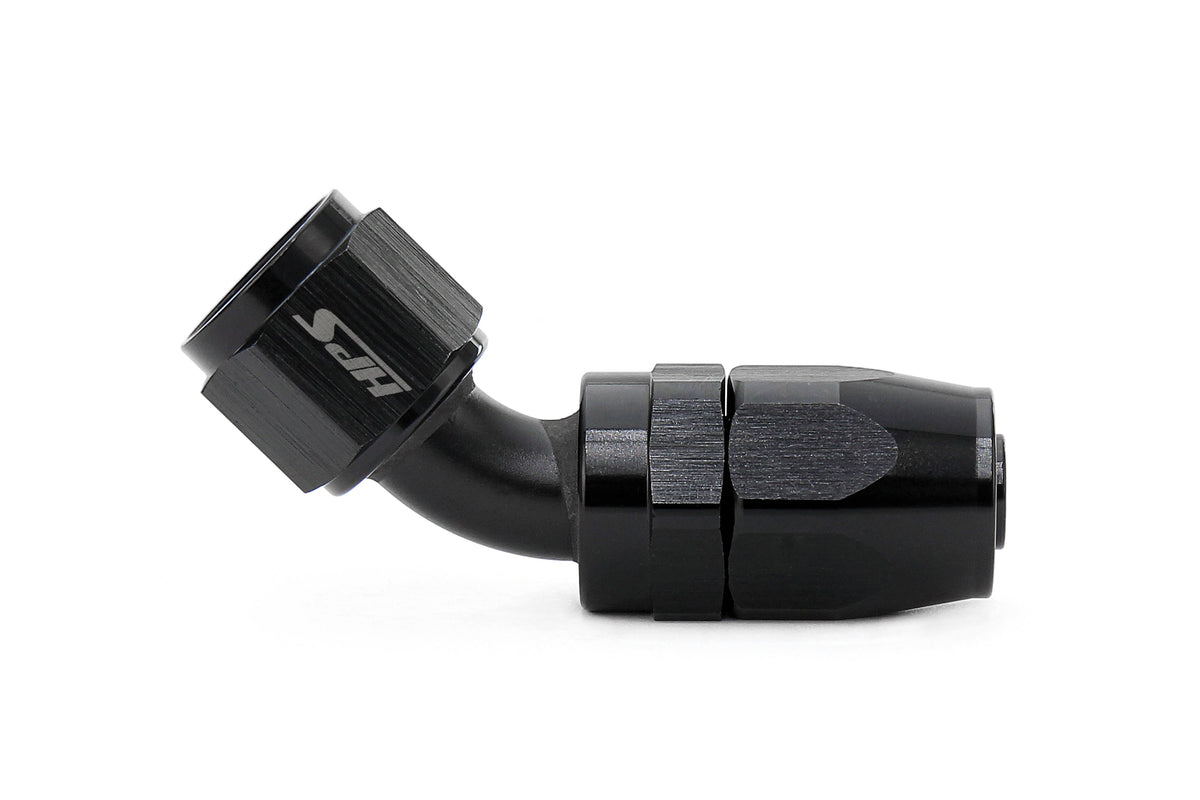 HPS Performance 45 Degree -16 Compression Double Swivel Hose End to AN Female Aluminum Black