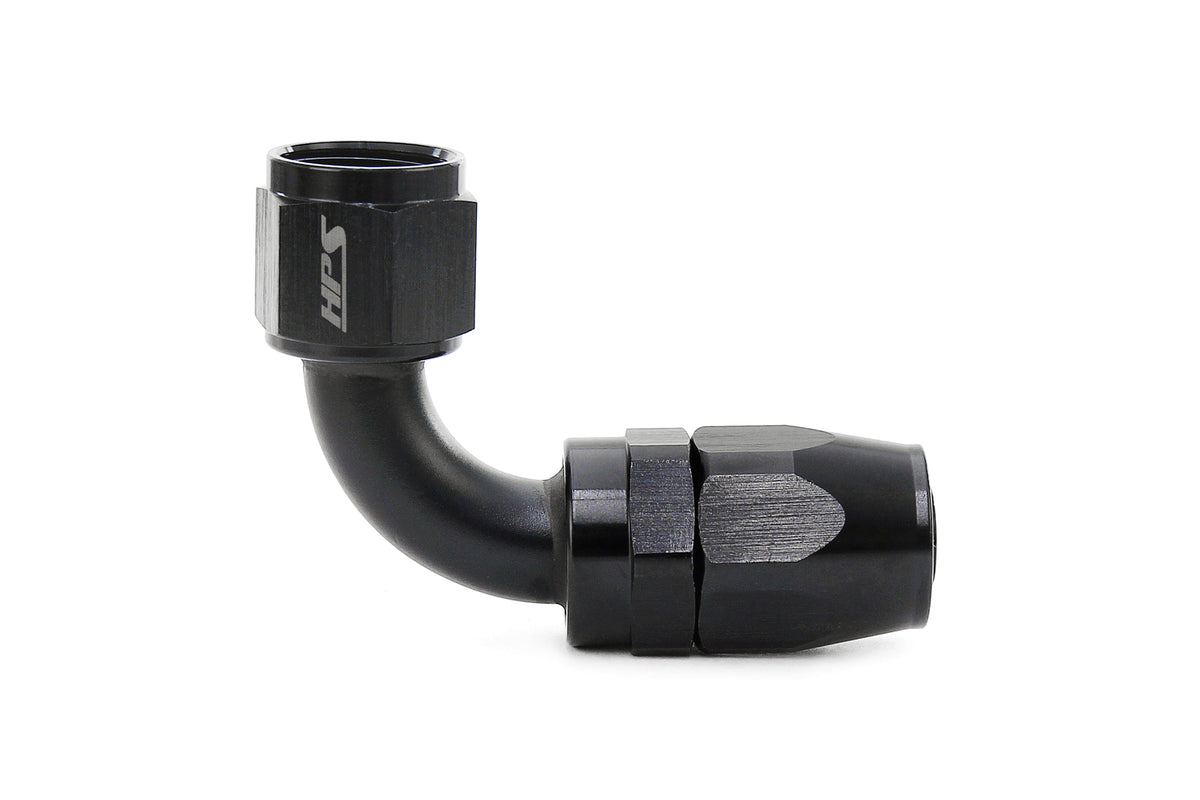 HPS Performance 90 Degree -4 Compression Double Swivel Hose End to AN Female Aluminum Black