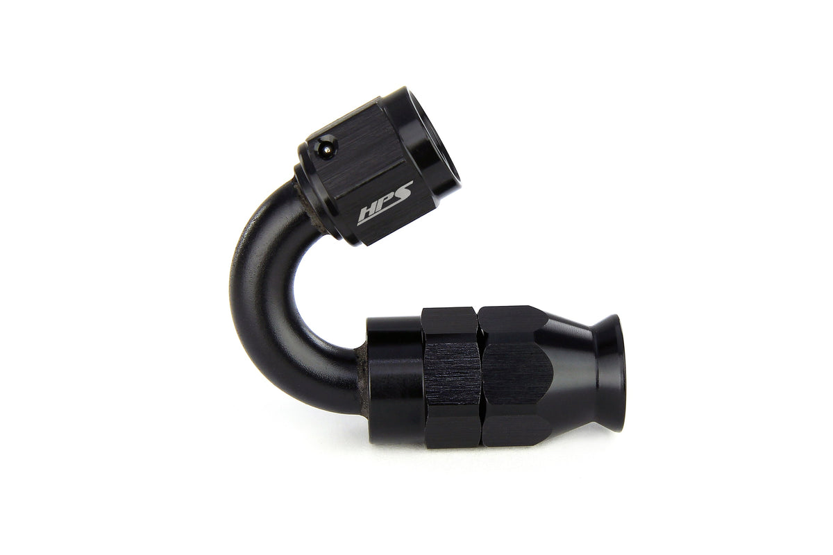 HPS Performance 150 Degree -8 Compression Teflon Hose End to AN Female for Stainless Steel Reinforced PTFE Hose Aluminum Black