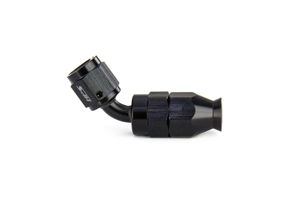 HPS Performance 45 Degree -4 Compression Teflon Hose End to AN Female for Stainless Steel Reinforced PTFE Hose Aluminum Black