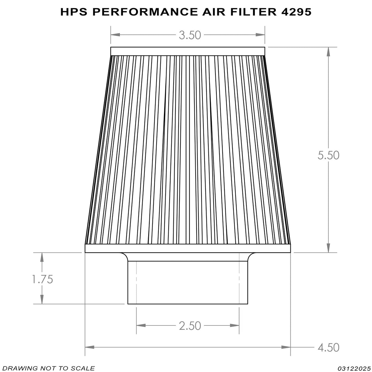 HPS Performance Red 2.5" Air Filter, 7.25" Length, 4.5" Base, 3.5" Top, HPS-4295-RED