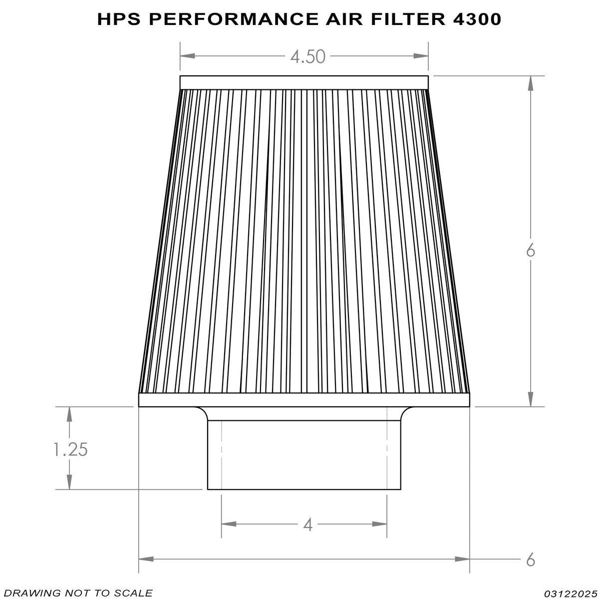HPS Performance Air Filter 4" ID, 6" Element Length, 7.75" Overall Length