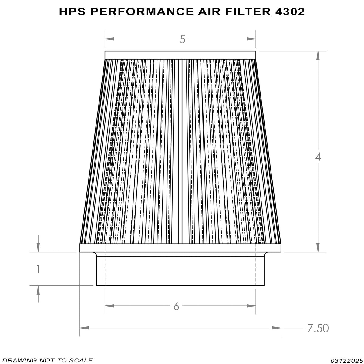 HPS Performance Red 6" Air Filter, 5" Length, 7.5" Base, 5" Top, HPS-4302-RED