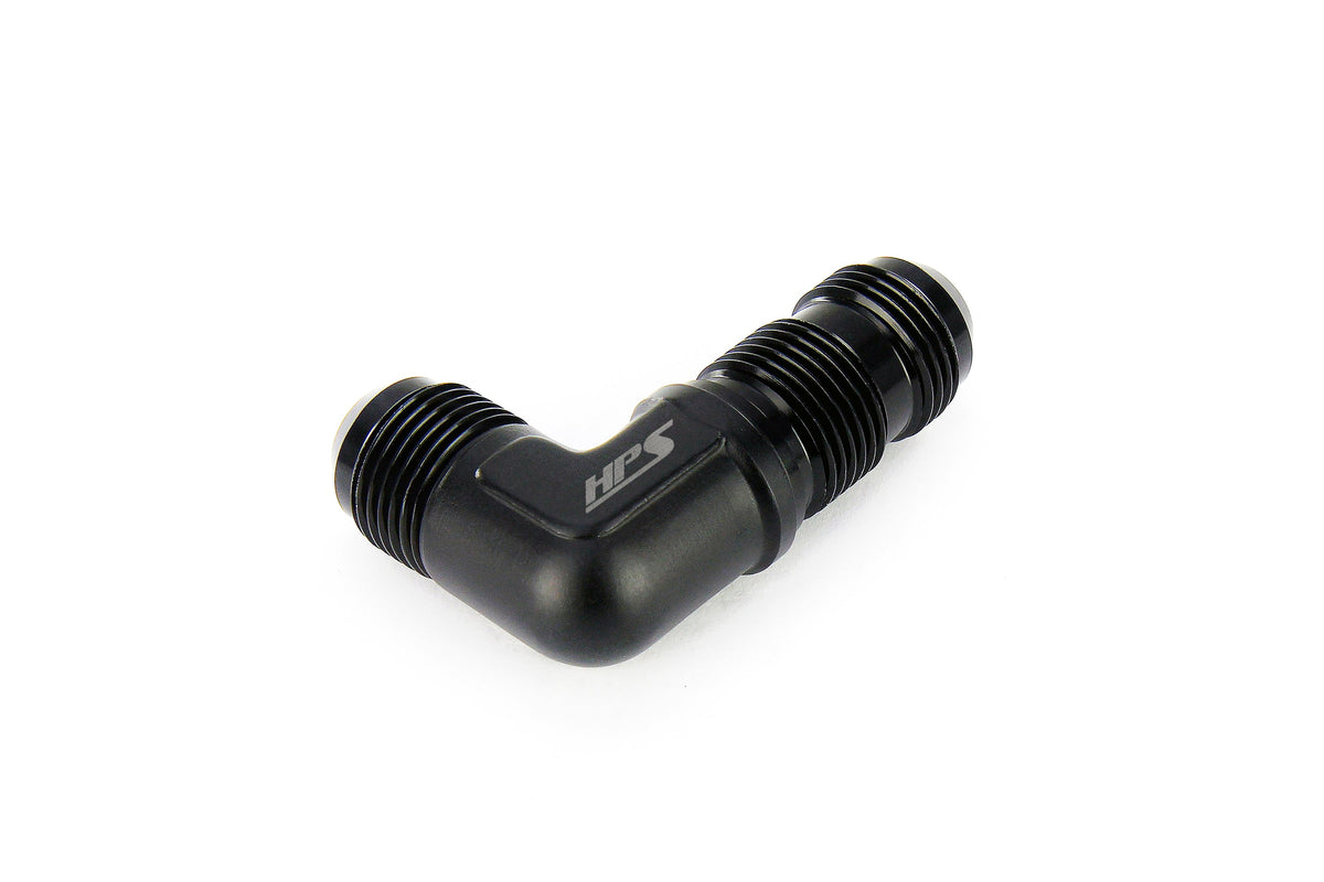 HPS Performance 90 Degree -8 AN Male to Male Bulkhead Adapter Aluminum Black