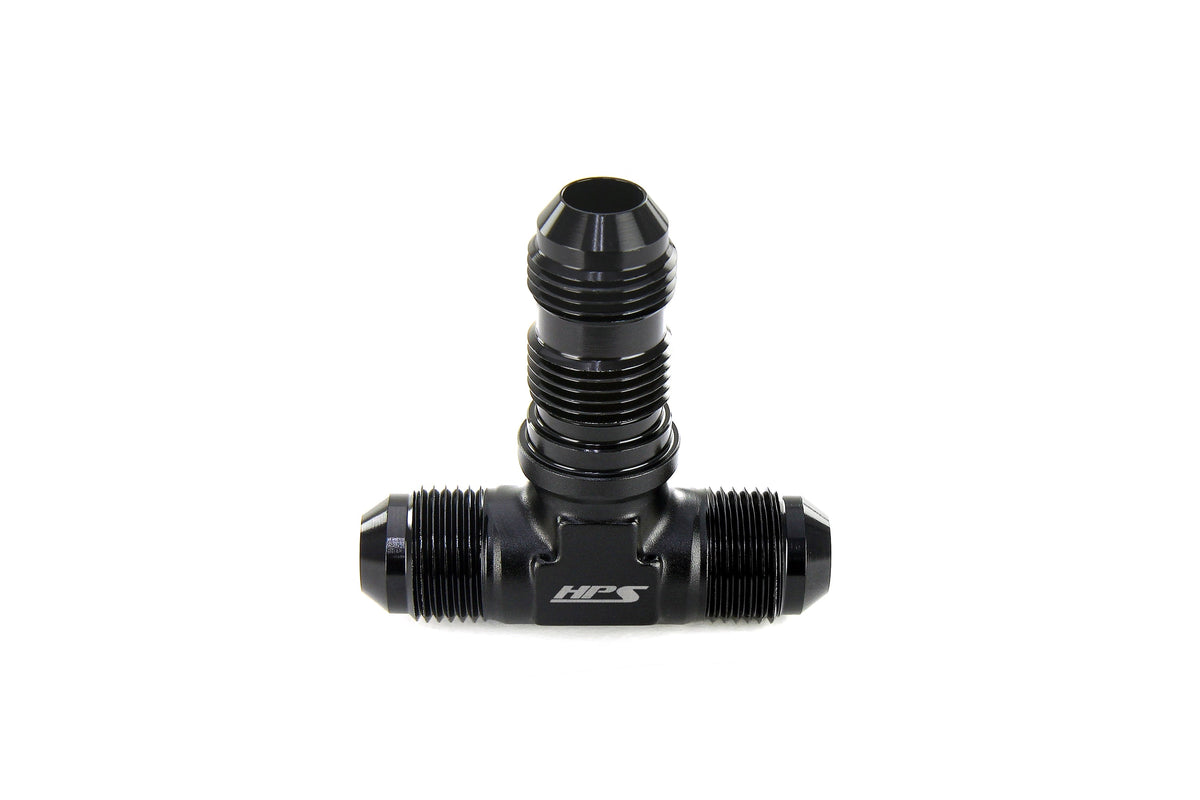 HPS Performance Tee -12 AN Male to Male Bulkhead Adapter Aluminum Black