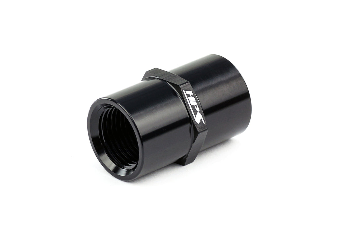 HPS Performance Straight 1/4'' NPT Female to Female Coupler Adapter, Aluminum, Black