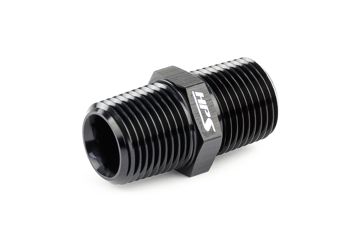 HPS Performance Straight 1/8'' NPT Male to Male Union Coupler Adapter, Aluminum, Black
