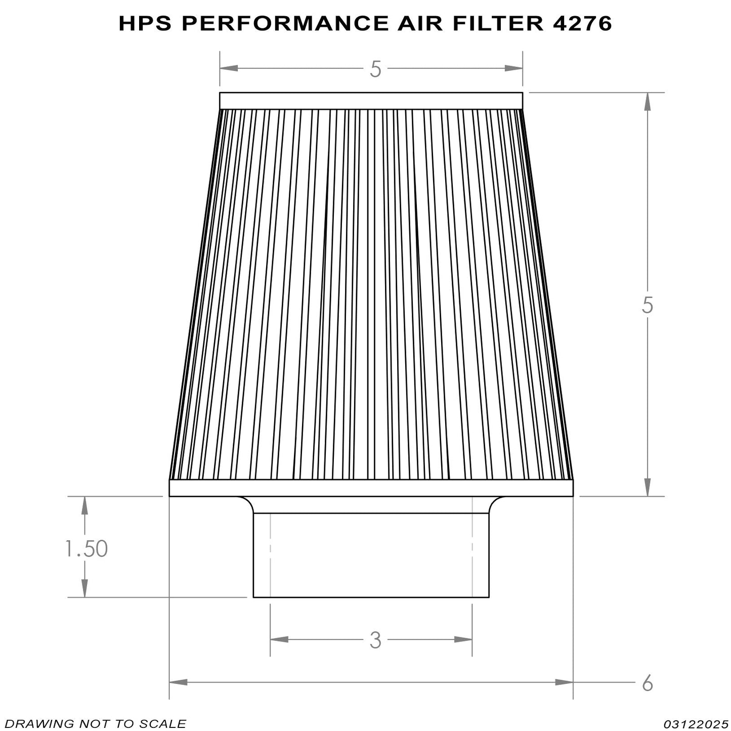 HPS Performance Red 3" Air Filter, 6.5" Length, 6" Base, 5" Top, HPS-4276-RED