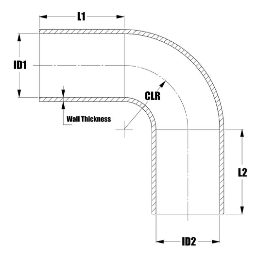 HPS 4.5" - 5" ID High Temp 4-ply Reinforced Silicone 90 Degree Elbow Reducer Hose Black (114mm - 127mm ID)