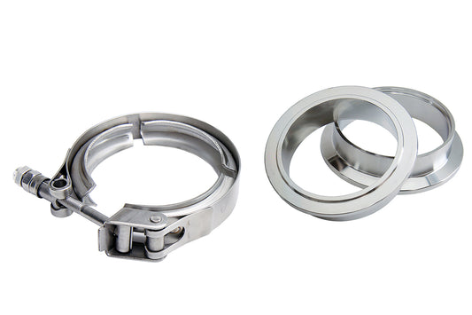 HPS Stainless Steel 2.5" V Band Clamp Kit, Stainless Steel Flanges, Quick Release