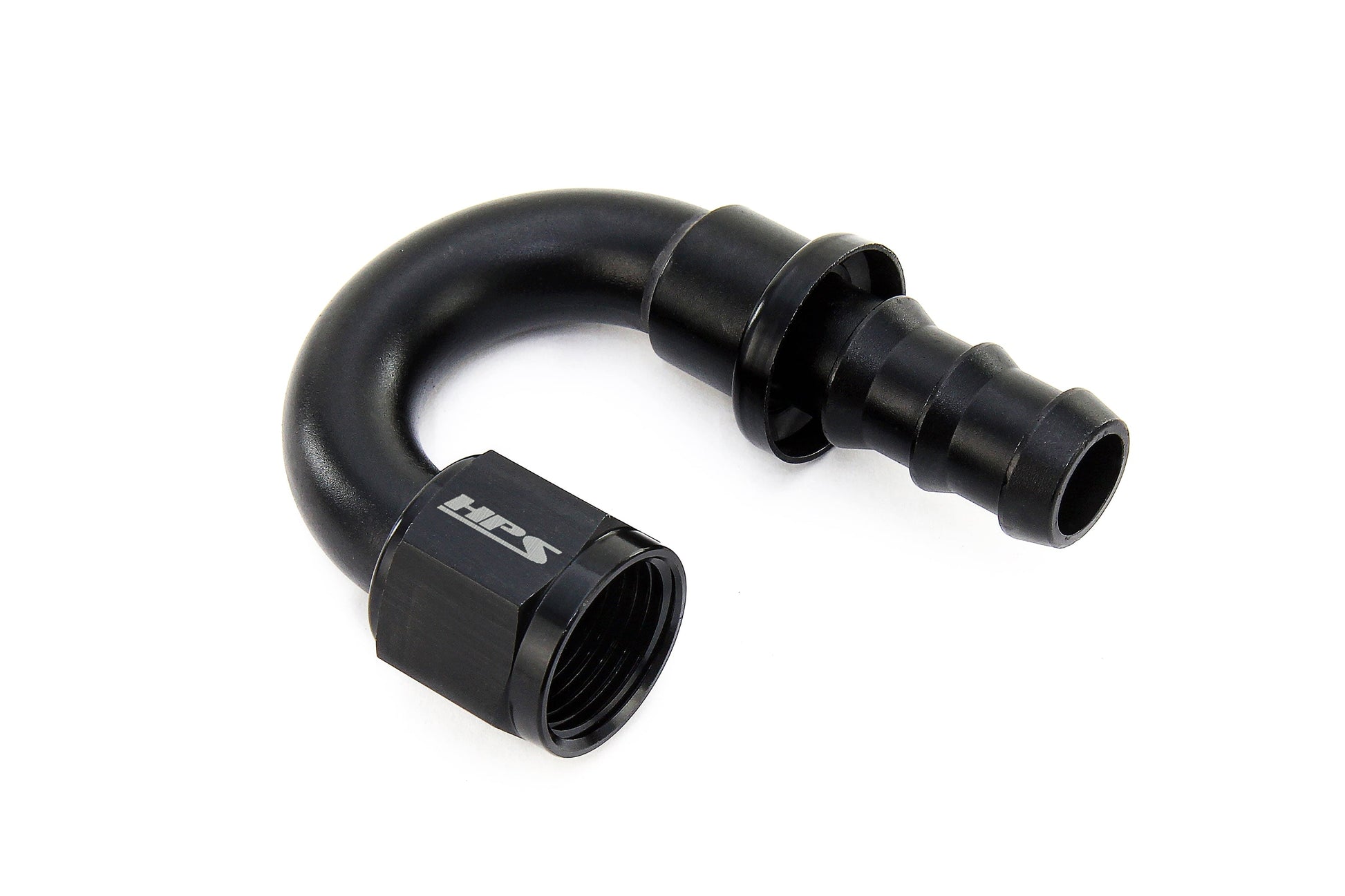HPS Performance 180 Degree -10 Push-on Hose End to AN Female Aluminum Black
