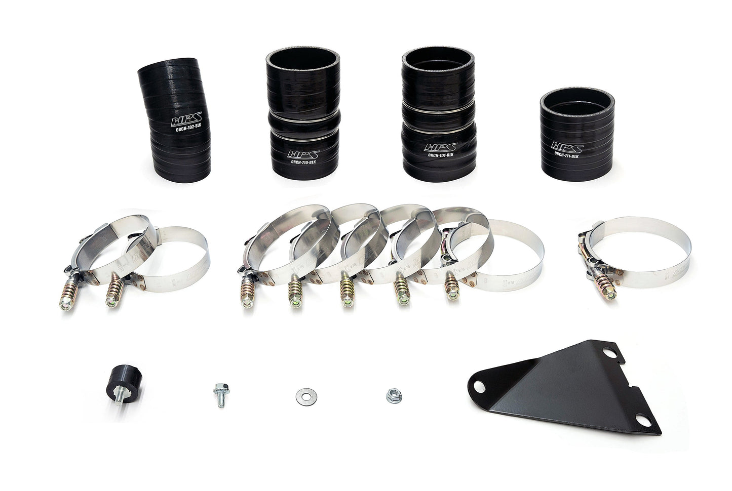 HPS Hot & Cold Side Charge Pipe with Black CAC Hose Intercooler Boots, Polished, 17-145P
