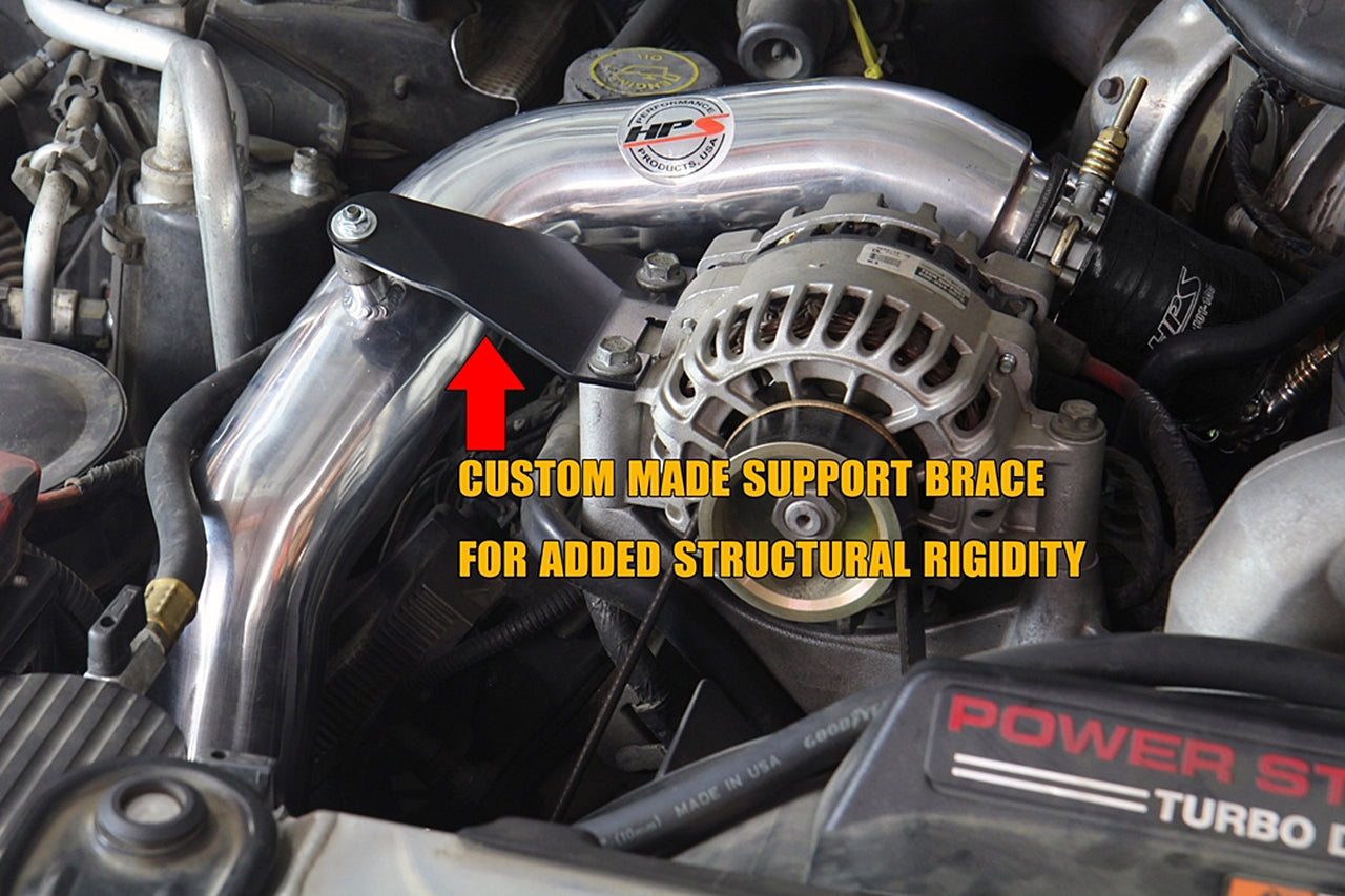 HPS Hot & Cold Side Charge Pipe with Black CAC Hose Intercooler Boots, Red, 17-145R