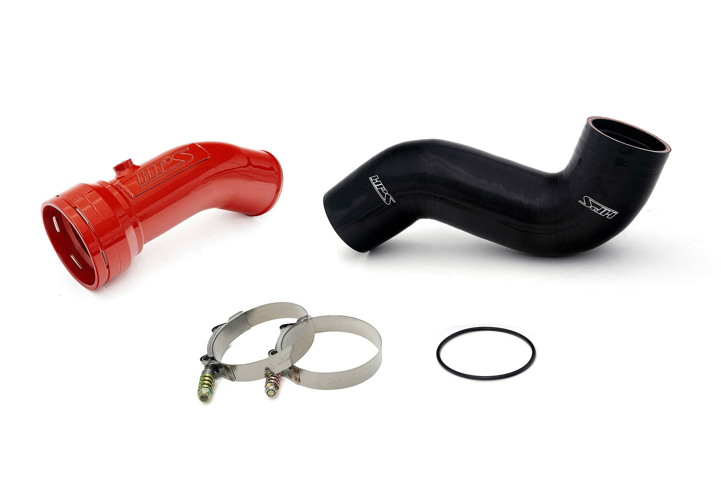 HPS Cold Side Charge Pipe with CAC Hose Intercooler Boot, Red, 17-154R