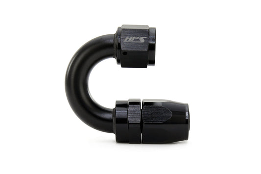 HPS Performance 180 Degree -6 Compression Double Swivel Hose End to AN Female Aluminum Black