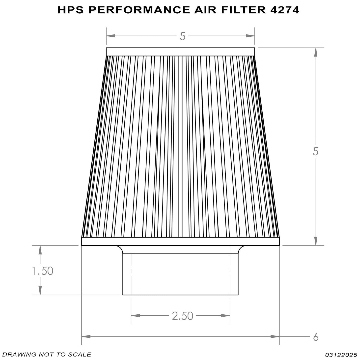 HPS Performance Air Filter 2.5" ID, 5.5" Element Length, 7-1/4" Overall Length