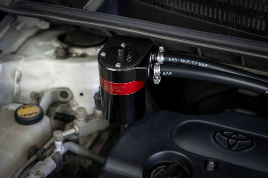 HPS Performance Aluminum Oil Catch Can Kit with 1/2" Barb Adapters and Rubber Hoses, 861-502