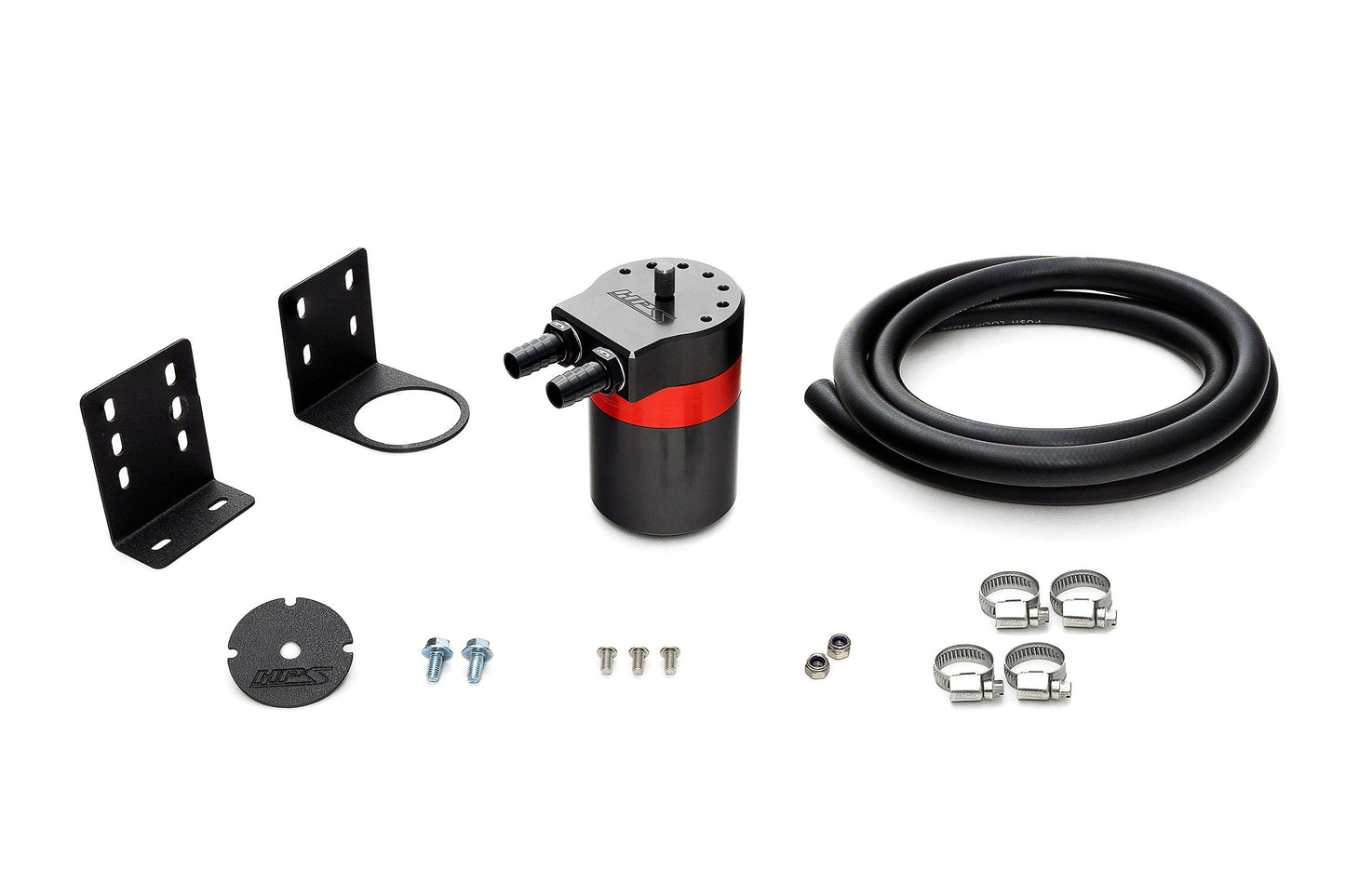 HPS Performance Aluminum Oil Catch Can Kit with 5/8" Barb Adapters and Rubber Hoses, 861-503
