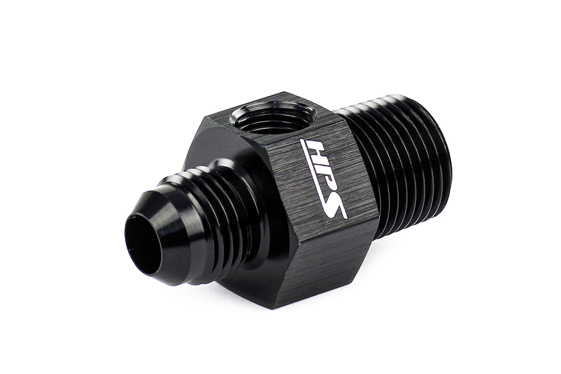 HPS Performance -10 AN Male to 1/2 inch NPT Male Adapter with 1/8 inch NPT Female Port Aluminum Black