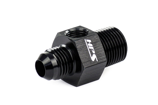 HPS Performance -10 AN Male to 1/2 inch NPT Male Adapter with 1/8 inch NPT Female Port Aluminum Black