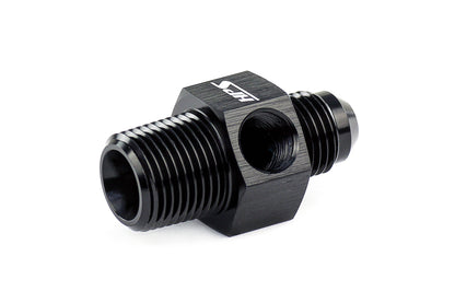 HPS Performance -4 AN Male to 1/8" NPT Male Adapter with 1/8" NPT Female Port, Aluminum, Black