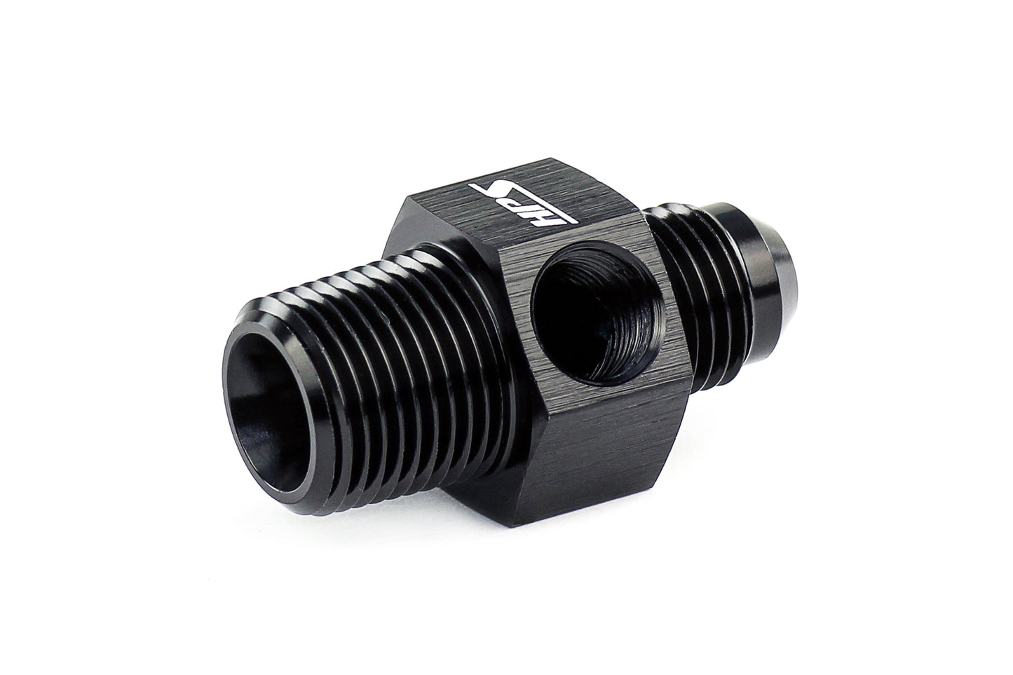 HPS Performance -8 AN Male to 3/8" NPT Male Adapter with 1/8" NPT Female Port, Aluminum, Black