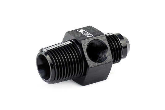 HPS Performance -8 AN Male to 3/8" NPT Male Adapter with 1/8" NPT Female Port, Aluminum, Black