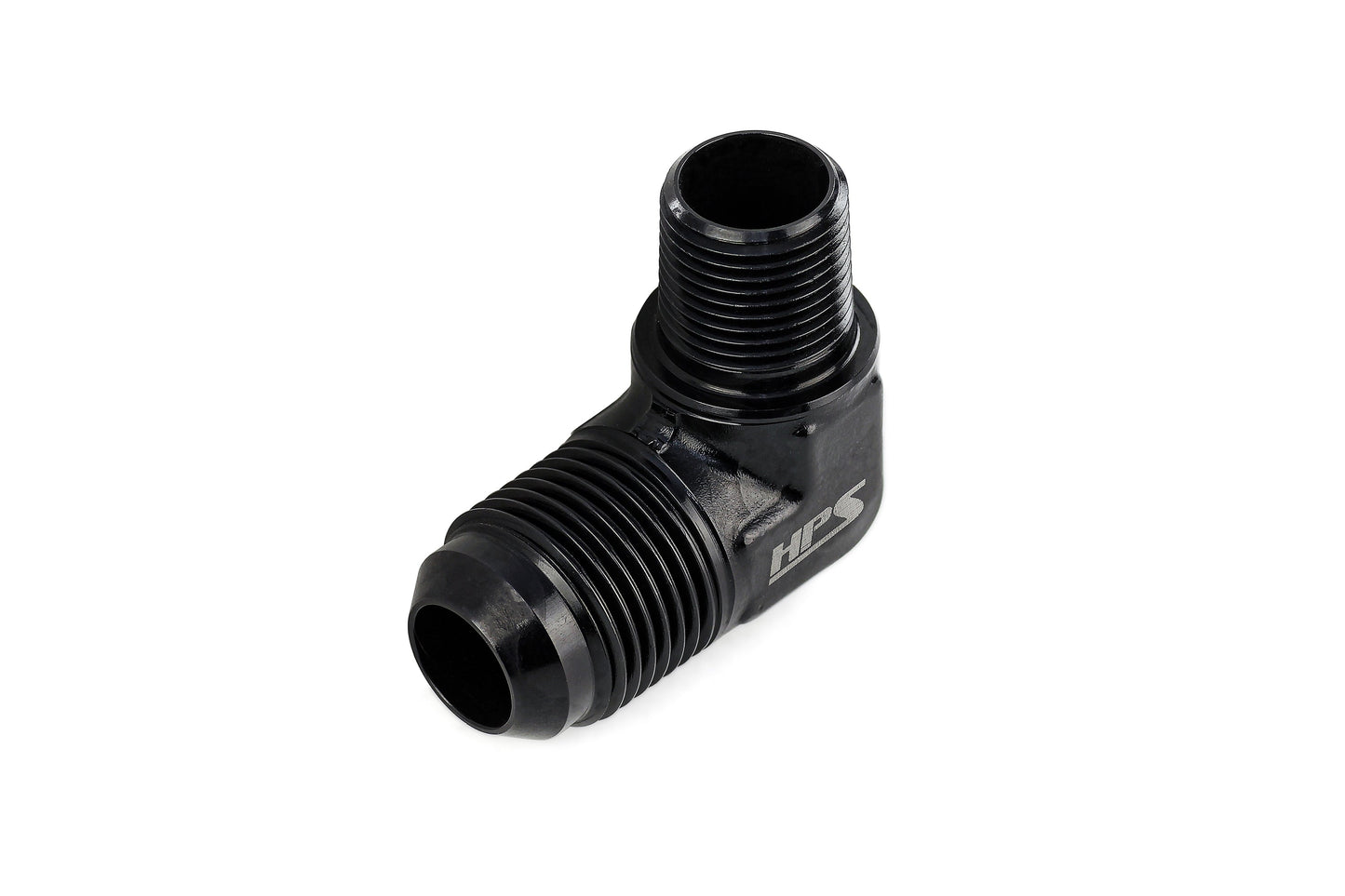 HPS Performance -12 AN Flare to 1/2" NPT Adapter, 90 Degree, Aluminum, Black