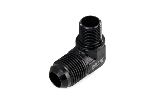 HPS Performance 90 Degree -4 AN Flare to 1/8" NPT Adapter, Aluminum, Black