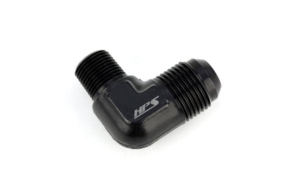 HPS Performance 90 Degree -6 AN Flare to 3/8" NPT Adapter, Aluminum, Black
