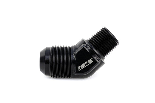 HPS Performance 45 Degree -6 AN Flare to 1/8 inch NPT Adapter Aluminum Black