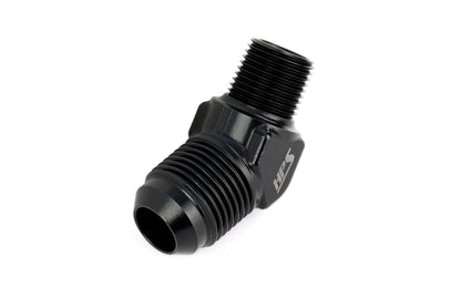 HPS Performance 45 Degree -6 AN Flare to 1/8" NPT Adapter, Aluminum, Black
