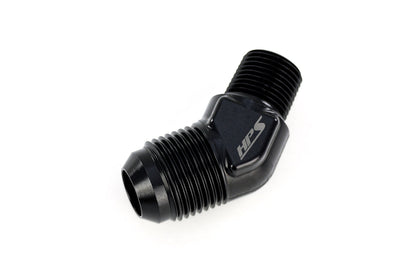 HPS Performance 45 Degree -3 AN Flare to 1/8" NPT Adapter, Aluminum, Black