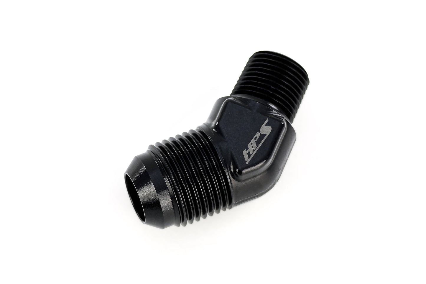 HPS Performance 45 Degree -4 AN Flare to 1/8" NPT Adapter, Aluminum, Black