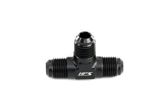 HPS Performance -6 AN Male to Male 3-Way Tee Adapter Aluminum Black