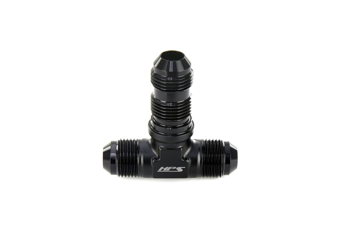 HPS Performance Tee -12 AN Male to Male Bulkhead Adapter Aluminum Black