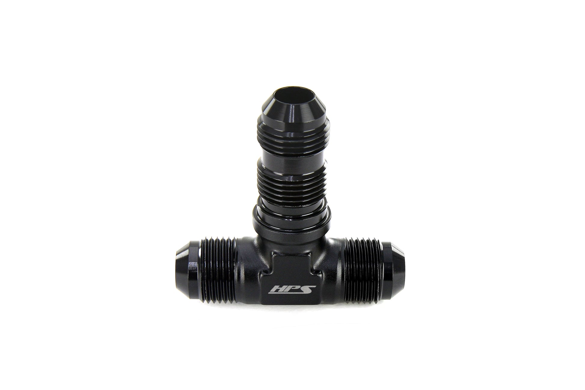 HPS Performance Tee -4 AN Male to Male Bulkhead Adapter Aluminum Black