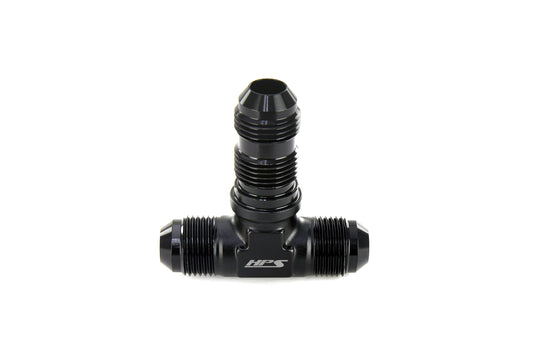 HPS Performance Tee -4 AN Male to Male Bulkhead Adapter Aluminum Black