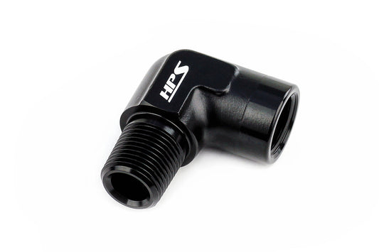 HPS Performance 90 Degree 1/2'' NPT Male To Female Adapter, Aluminum, Black