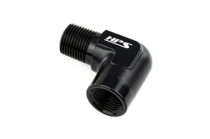 HPS Performance 90 Degree 1/2'' NPT Male To Female Adapter, Aluminum, Black