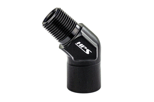 HPS Performance 45 Degree 1/2'' NPT Male To Female Adapter Aluminum Black