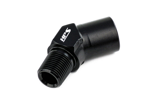 HPS Performance 45 Degree 3/8'' NPT Male To Female Adapter, Aluminum, Black