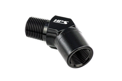 HPS Performance 45 Degree 1/4'' NPT Male To Female Adapter, Aluminum, Black