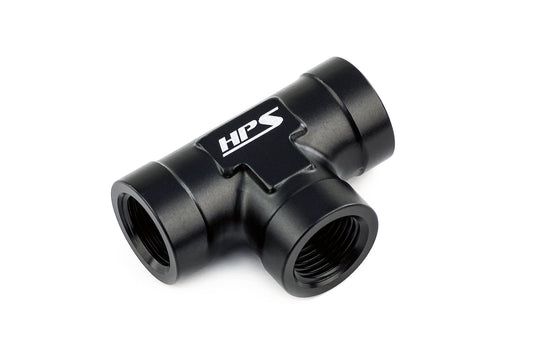 HPS Performance 1/4'' NPT Female Tee Coupler Adapter, Aluminum, Black