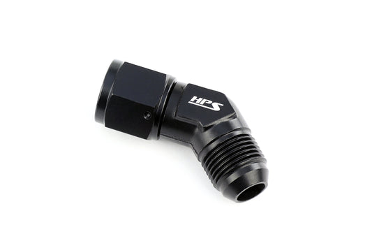 HPS Performance 45 Degree -6 AN Male to Female Swivel Adapter Aluminum Black